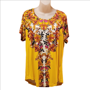 JM Collection Floral Yellow Women's Top